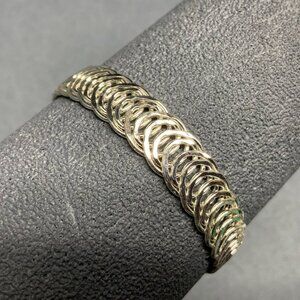 Circular Link Wrap Bracelet 8 In Silver Flat Spring Lightweight Shiny Retro Glam